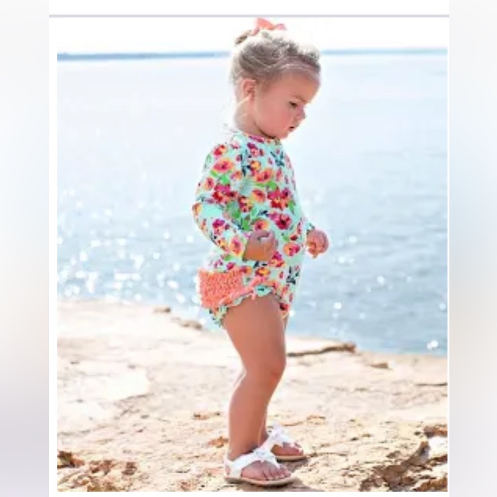 Ruffle Butts Bright Floral Swimsuit with Sleeves